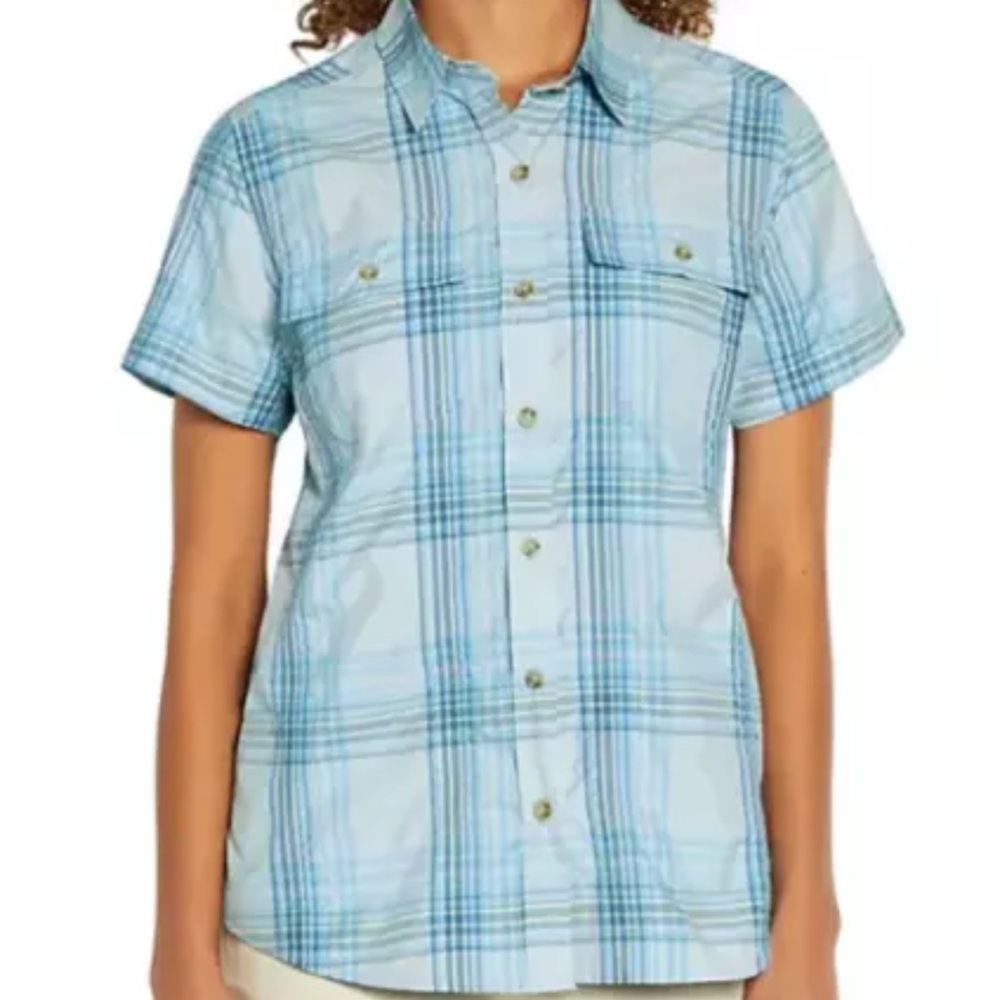 Eddie Bauer short sleeve adventure top ancient water starling plaid Size M